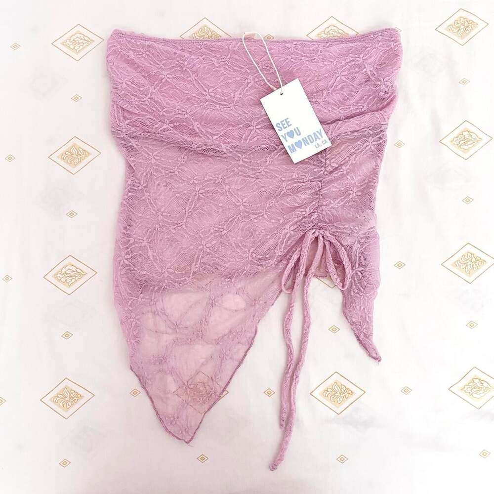 y2k BNWT pink lace strapless tube top, see you monday - Picture 2 of 8